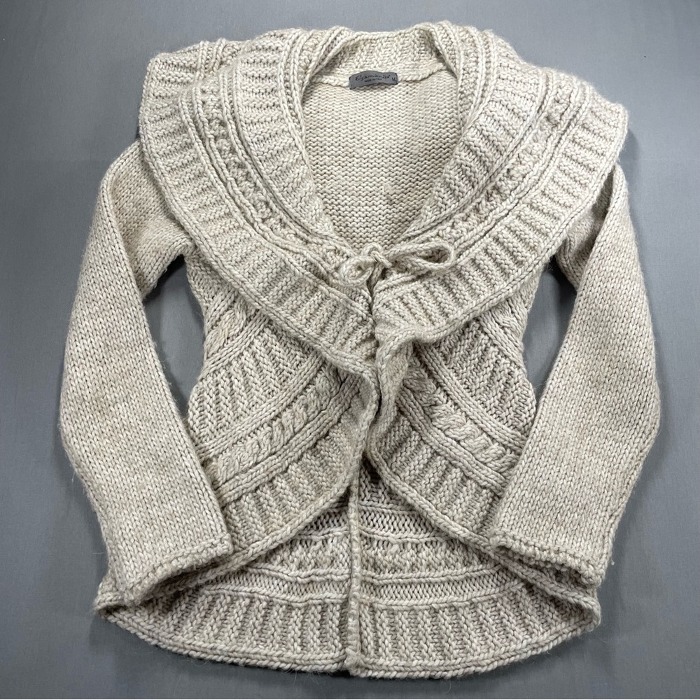 Elsamanda for Anthropologie Shawl-Collar Tie Front Cable Knit Sweater - Medium